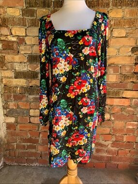 Desigual Black Multicolor Floral Long-Sleeve Dress